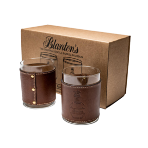 Blanton’s Handmade Set Leather Wrapped Whiskey Glassed With Gift Box