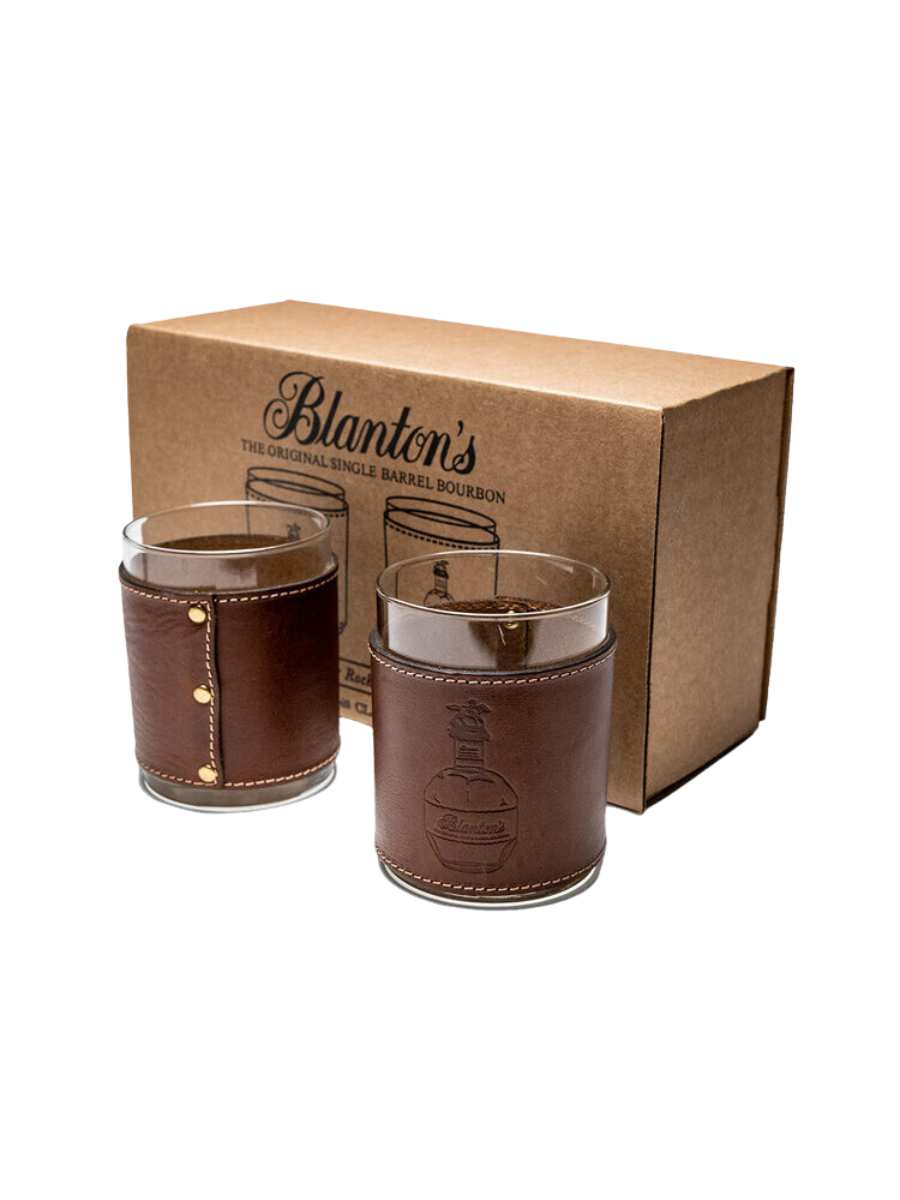 Blanton’s Handmade Set Leather Wrapped Whiskey Glassed With Gift Box